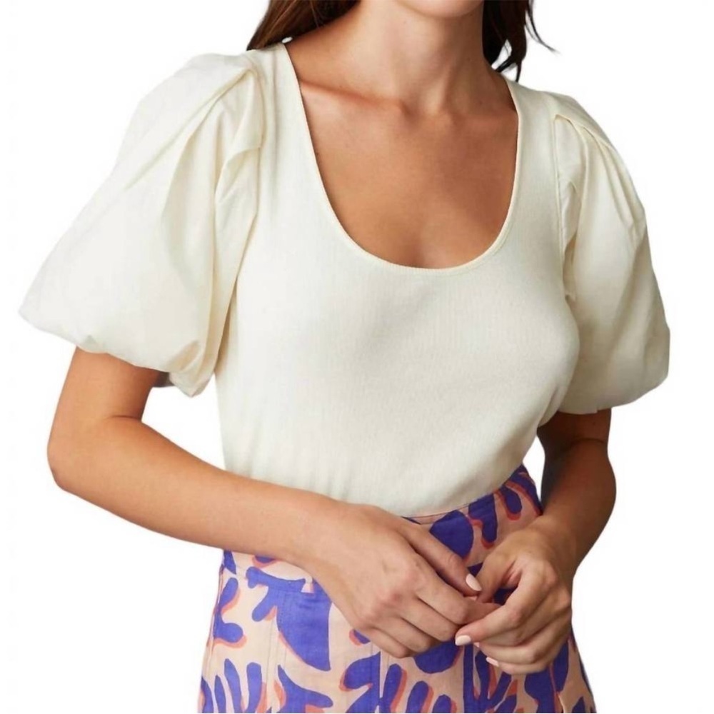Marie Oliver Leigh Puff Sleeve Top Blanc Ivory S